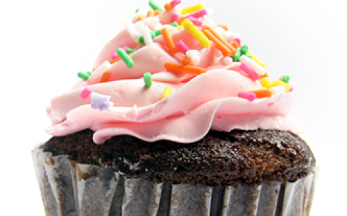 chocloate cup cake with pink icing